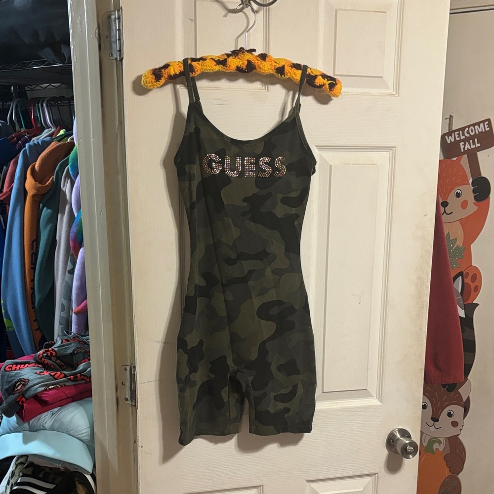 Guess Green Camo Romper with Rhinestone Logo